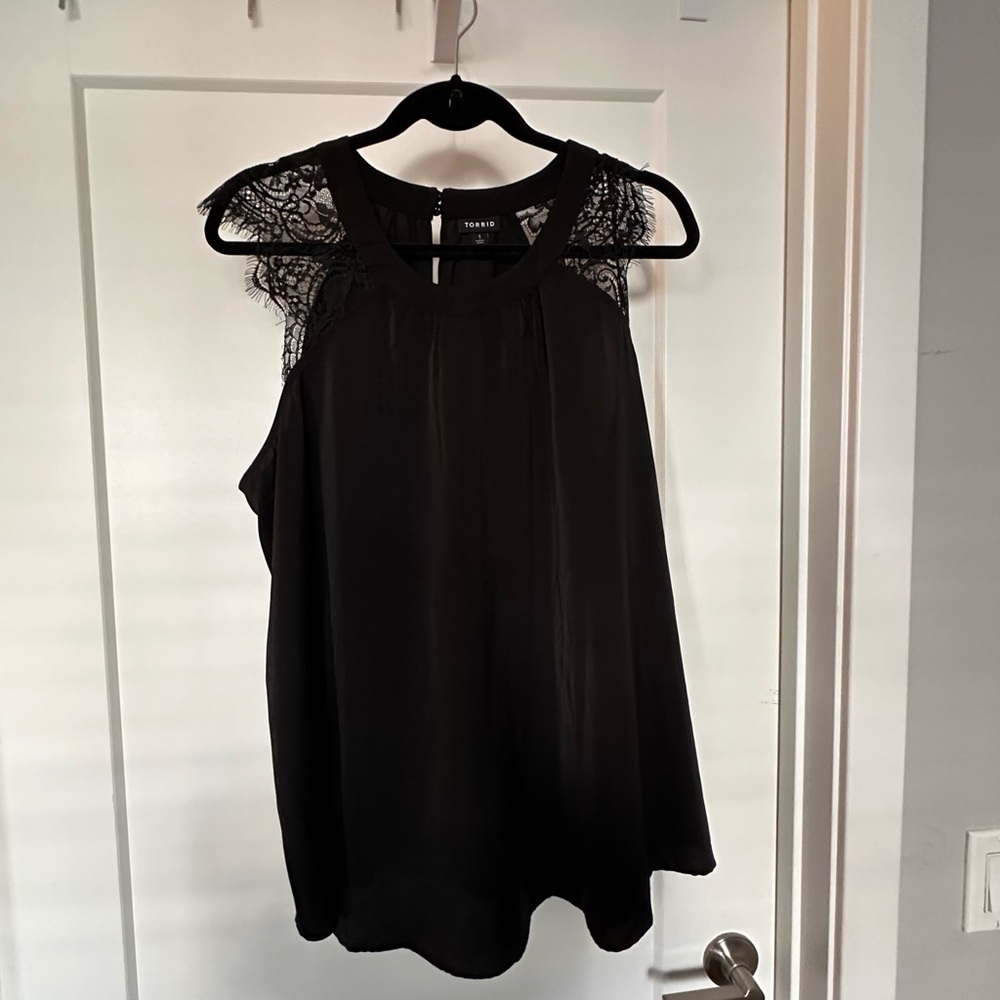 Torrid Black Sleeveless Top with Lace Detail